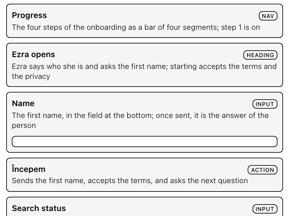 EzraHR content blocks: the first blocks of the onboarding screen