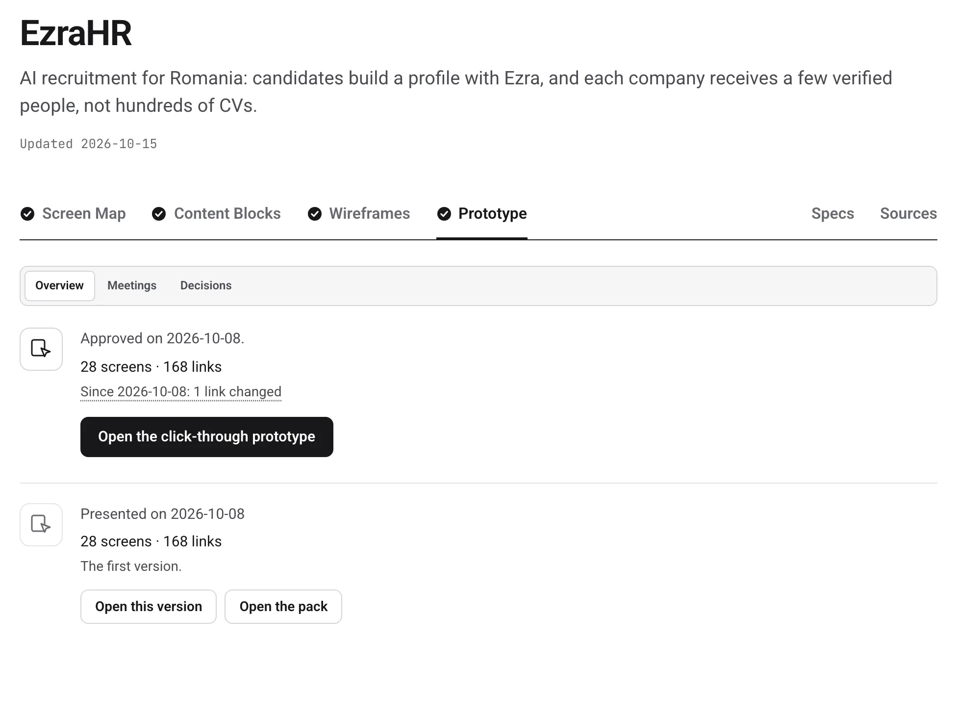 EzraHR project page with the four phases and their status