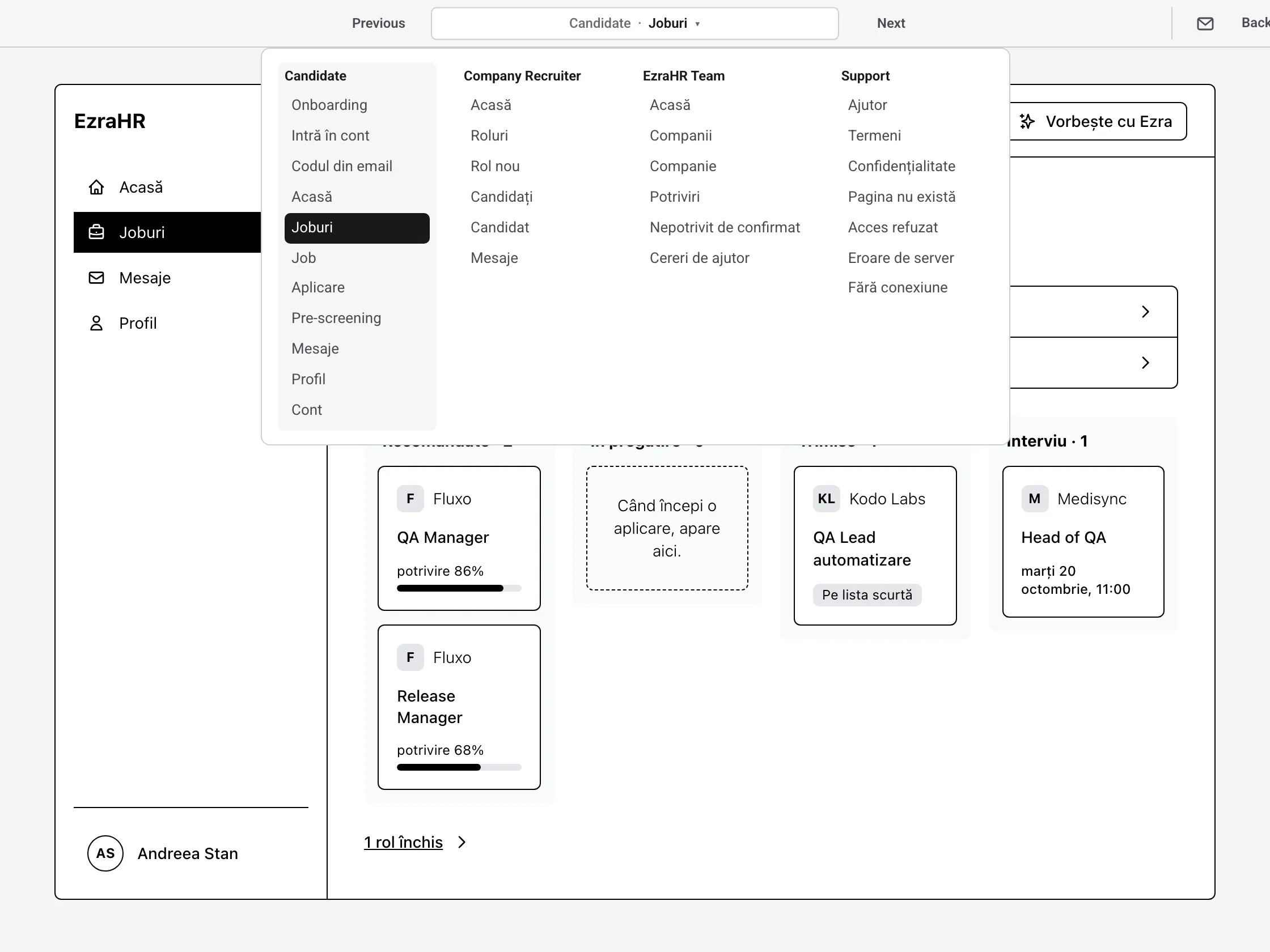 Click-through prototype with the screen list open